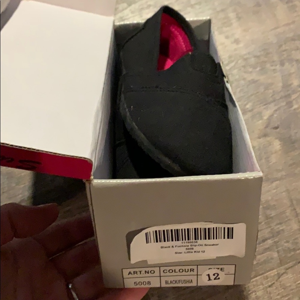 Little girls black slip on shoes